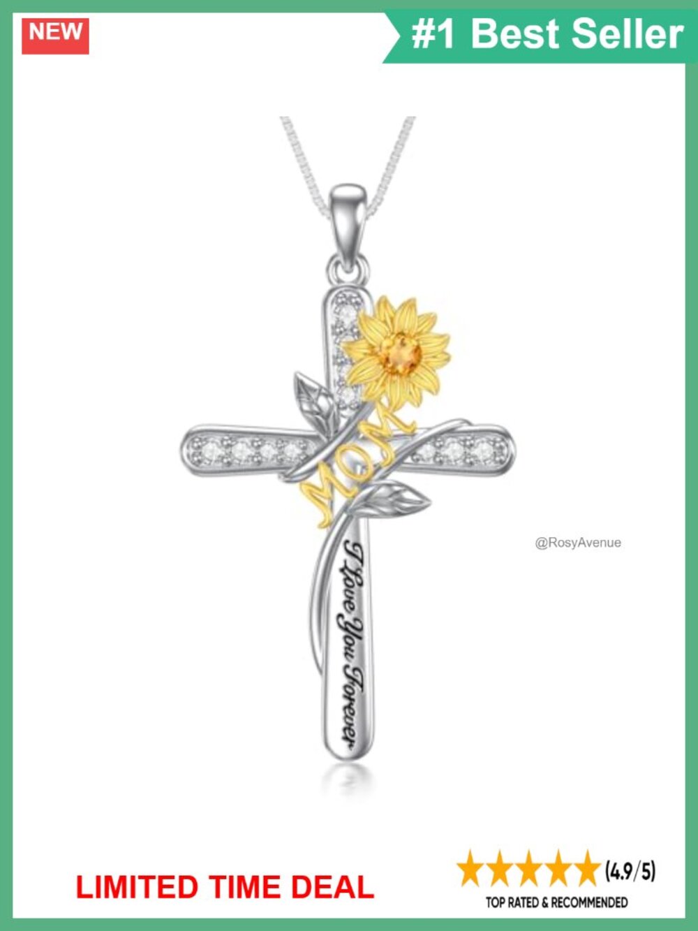 Sterling Silver Cross Pendant Necklace I Love You Forever Mom Jewelry